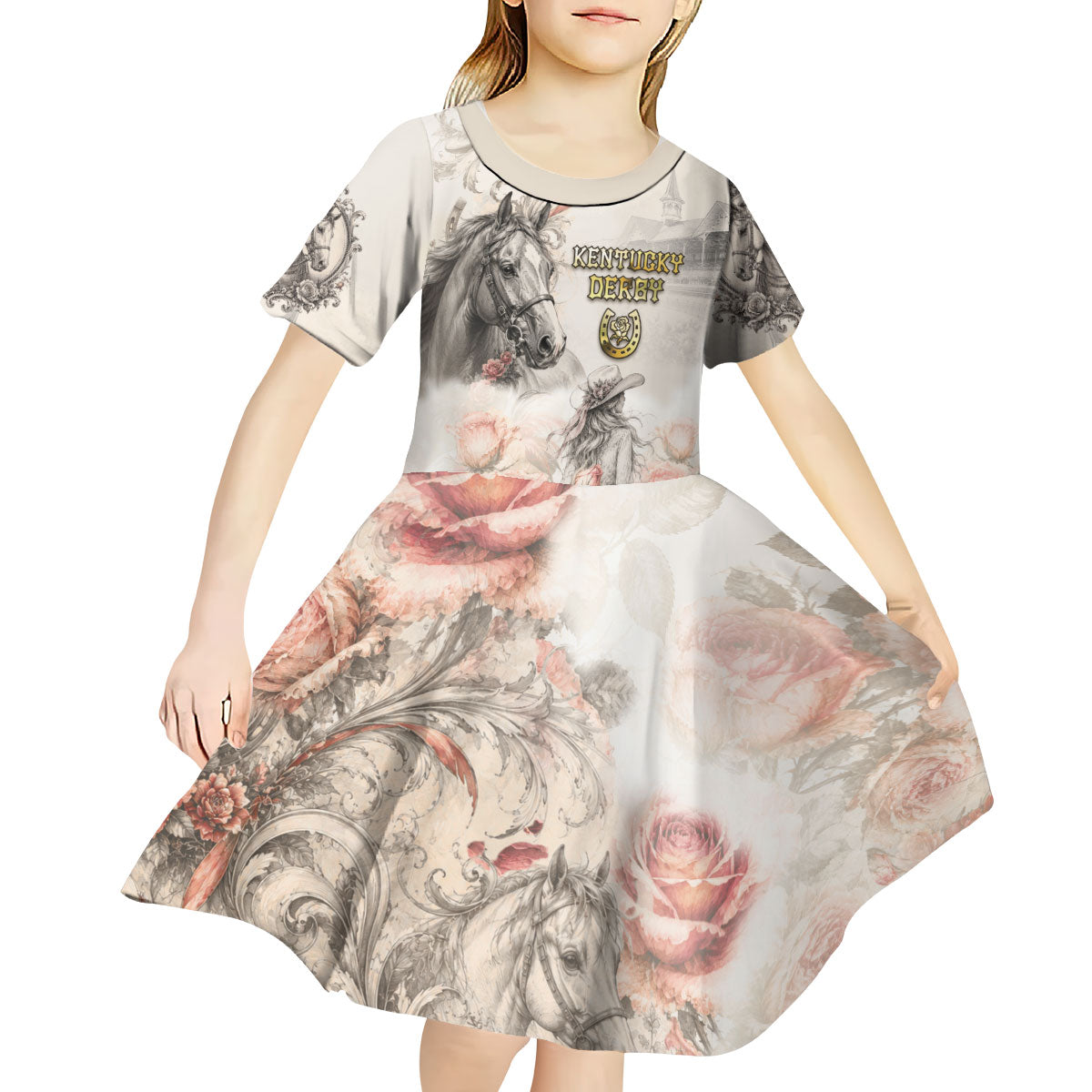 Personalized Kentucky Horse Kid Short Sleeve Dress Run For The Roses