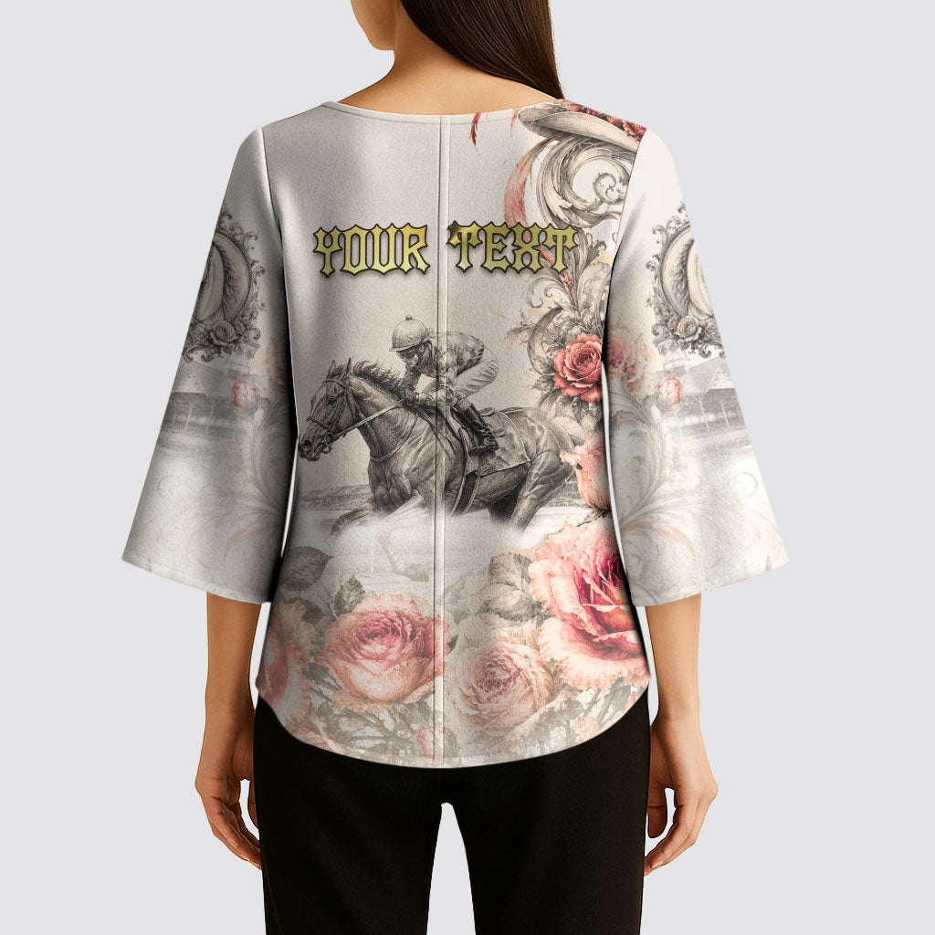 Personalized Kentucky Horse Kimono Sleeve Blouse Run For The Roses