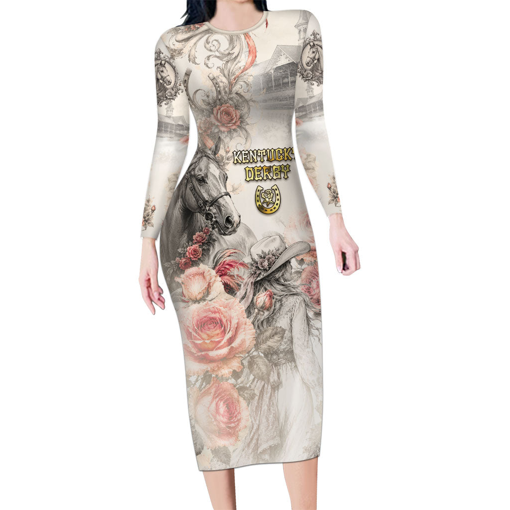 Personalized Kentucky Horse Long Sleeve Bodycon Dress Run For The Roses
