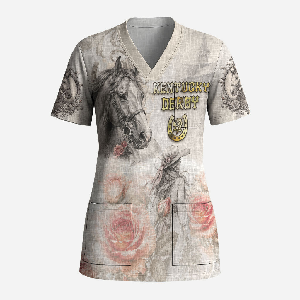 Personalized Kentucky Horse Scrub Top Run For The Roses