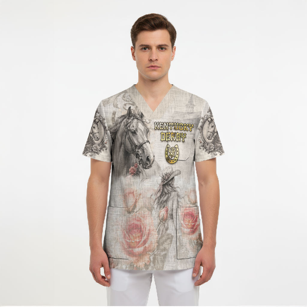 Personalized Kentucky Horse Scrub Top Run For The Roses