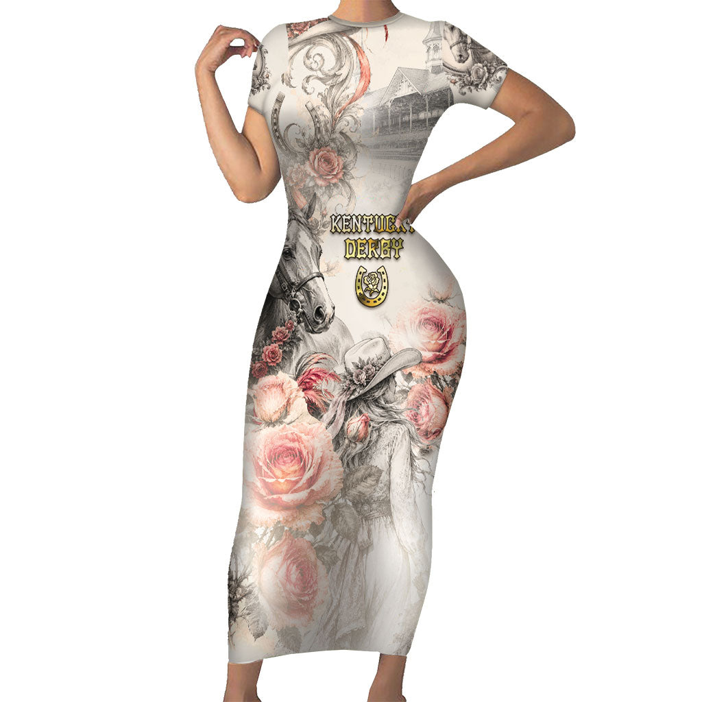 Personalized Kentucky Horse Short Sleeve Bodycon Dress Run For The Roses