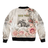 Personalized Kentucky Horse Sleeve Zip Bomber Jacket Run For The Roses