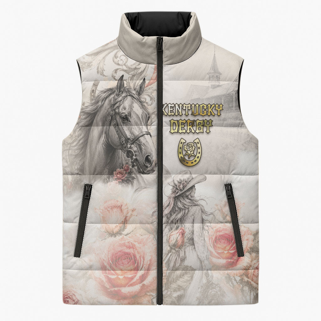 Personalized Kentucky Horse Sleeveless Puffer Jacket Run For The Roses