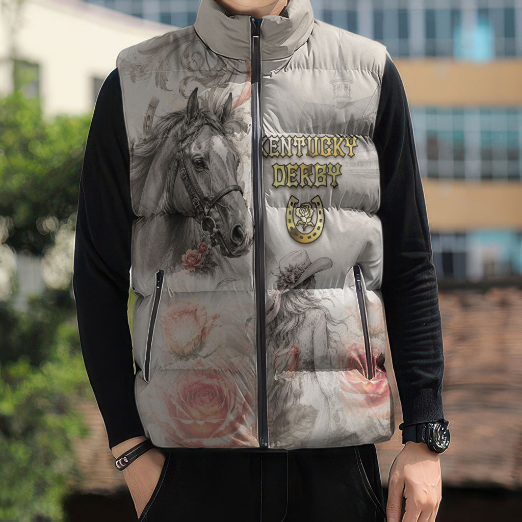 Personalized Kentucky Horse Sleeveless Puffer Jacket Run For The Roses
