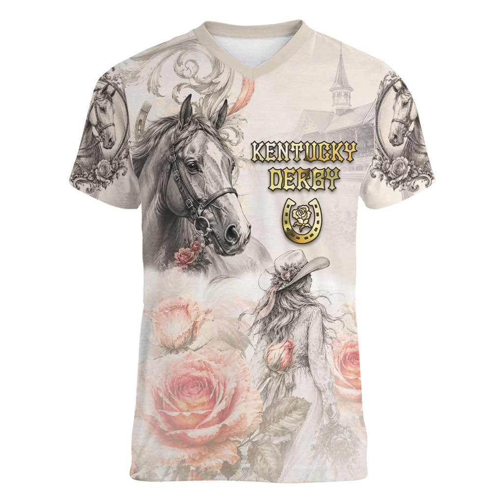 Personalized Kentucky Horse Women V-Neck T-Shirt Run For The Roses