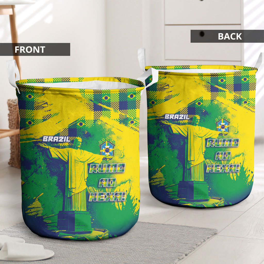 Brazil Football Laundry Basket Rumo Ao Hexa Grunge Style