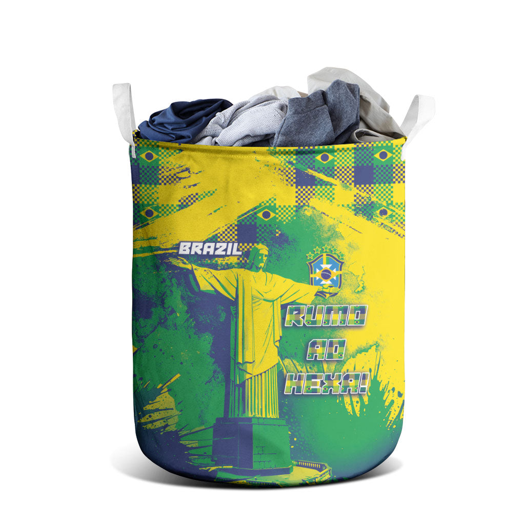 Brazil Football Laundry Basket Rumo Ao Hexa Grunge Style
