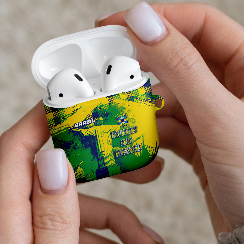 Brazil Football AirPods Case Rumo Ao Hexa Grunge Style
