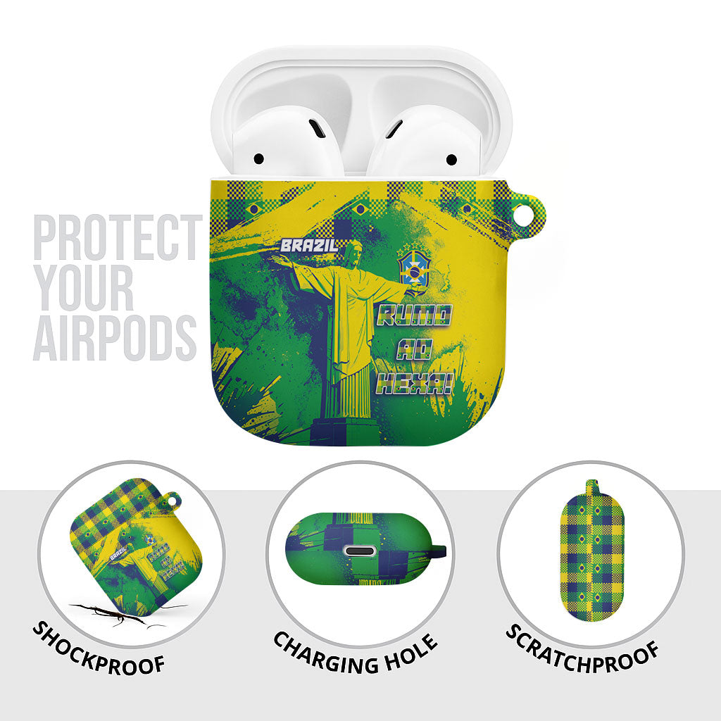 Brazil Football AirPods Case Rumo Ao Hexa Grunge Style