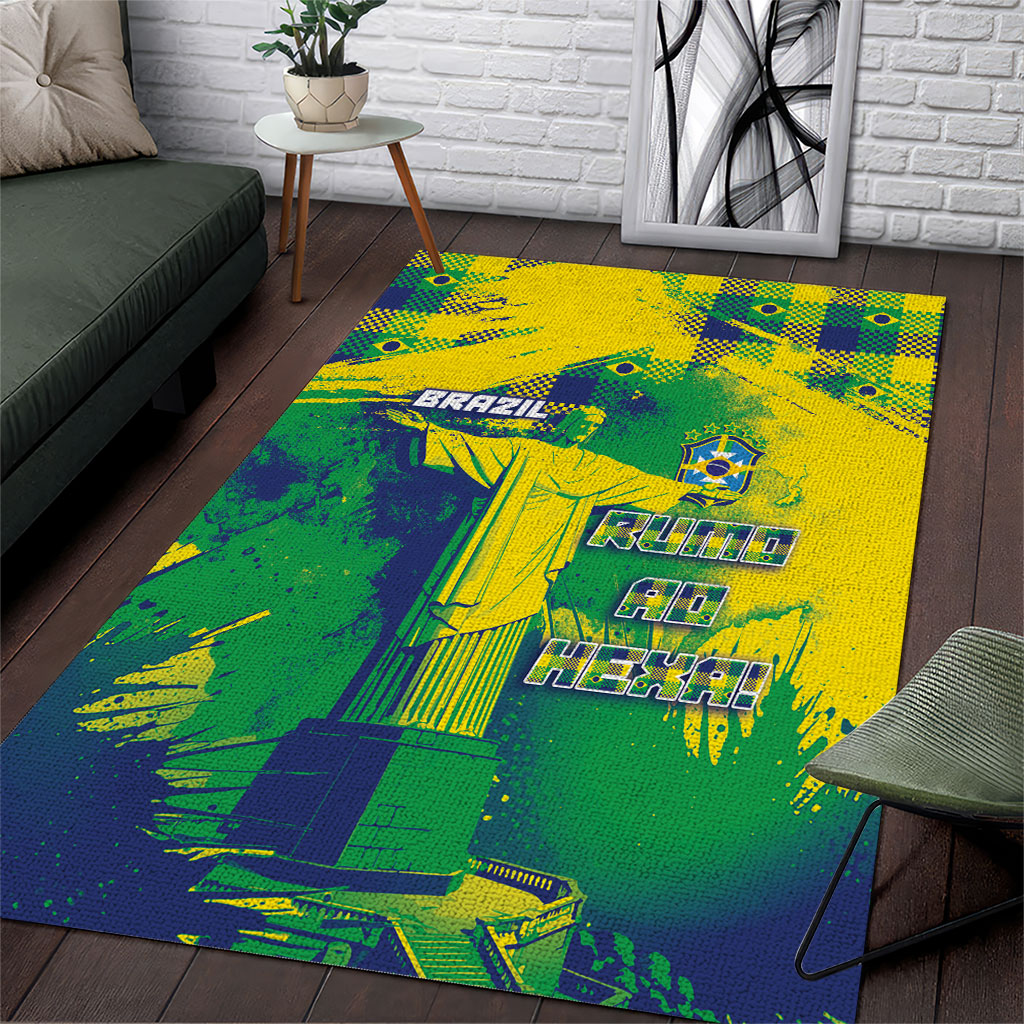 Brazil Football Area Rug Rumo Ao Hexa Grunge Style