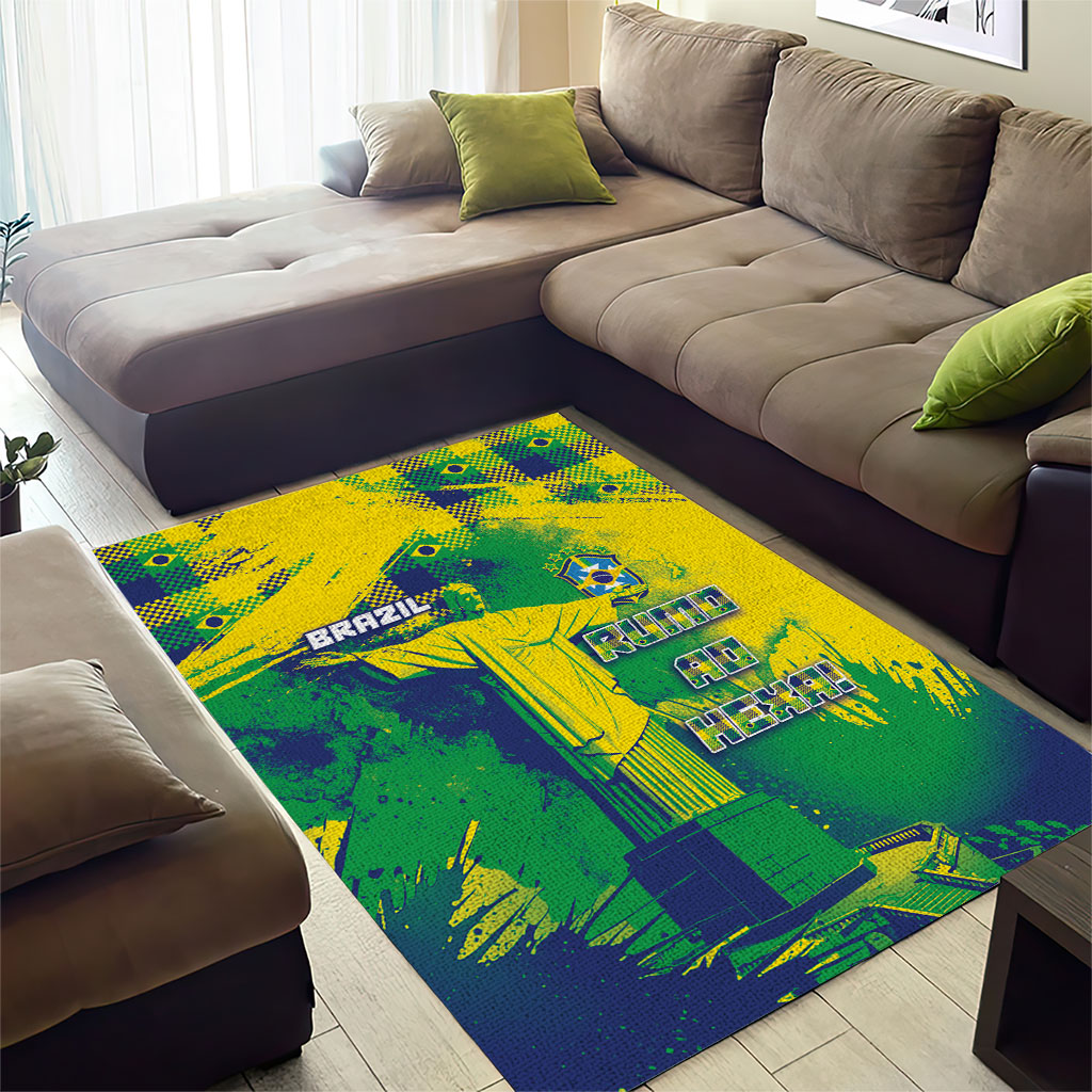 Brazil Football Area Rug Rumo Ao Hexa Grunge Style