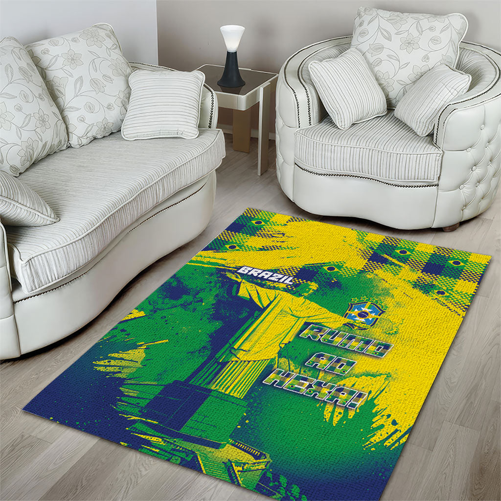 Brazil Football Area Rug Rumo Ao Hexa Grunge Style