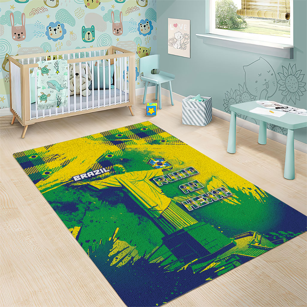 Brazil Football Area Rug Rumo Ao Hexa Grunge Style