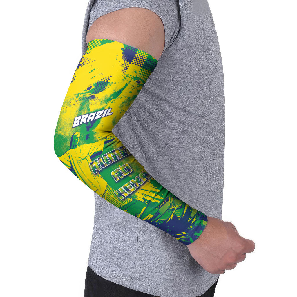 Custom Brazil Football Arm Sleeves Rumo Ao Hexa Grunge Style