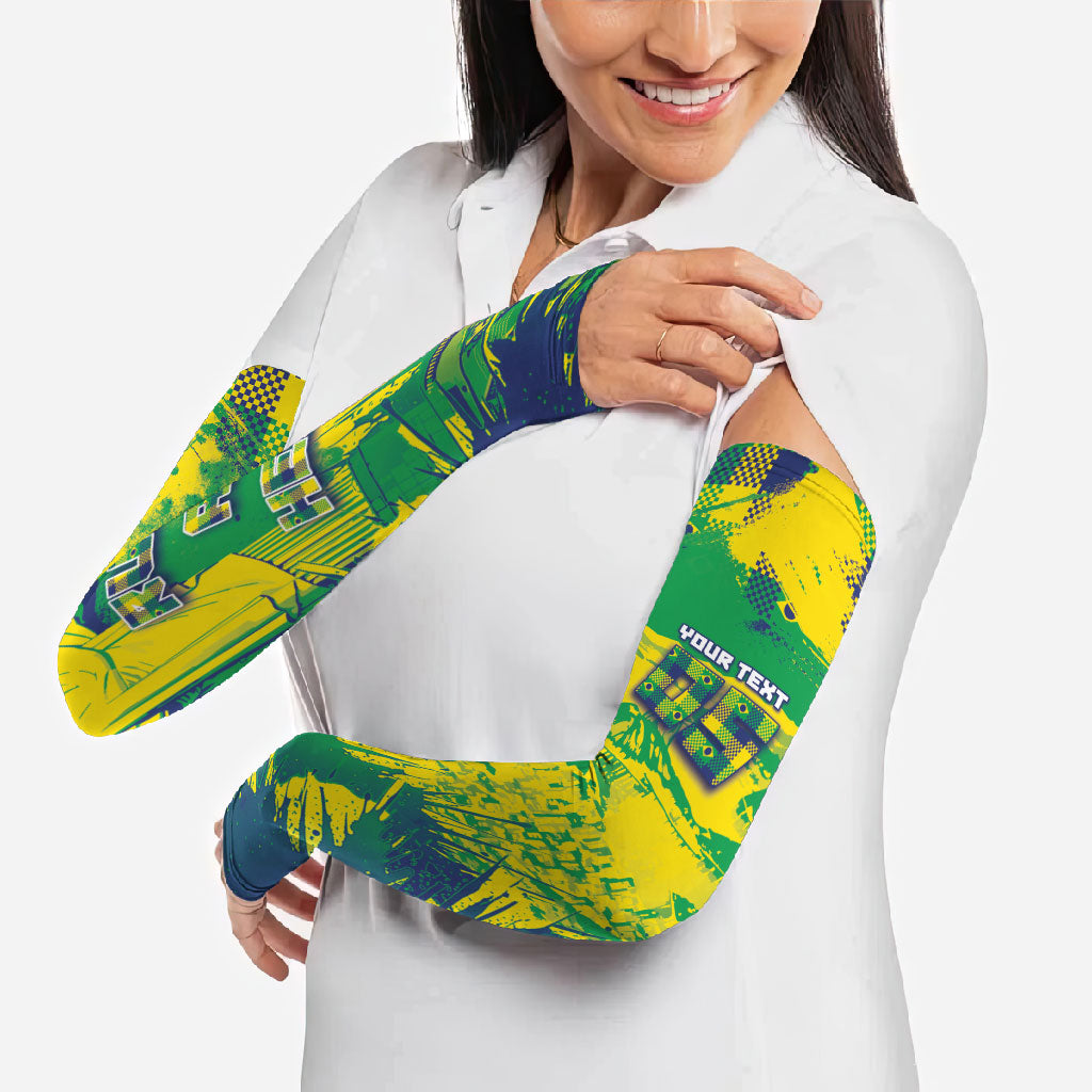Custom Brazil Football Arm Sleeves Rumo Ao Hexa Grunge Style