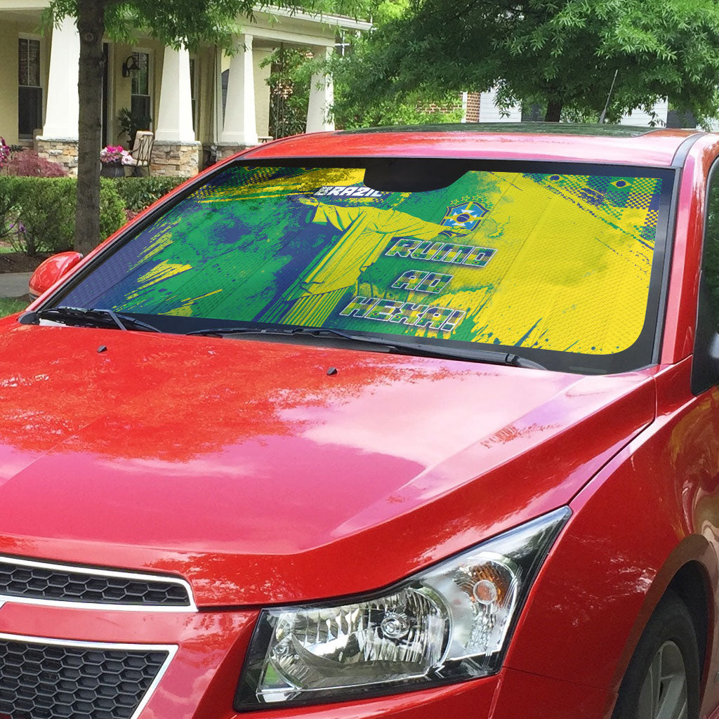 Brazil Football Auto Sun Shade Rumo Ao Hexa Grunge Style