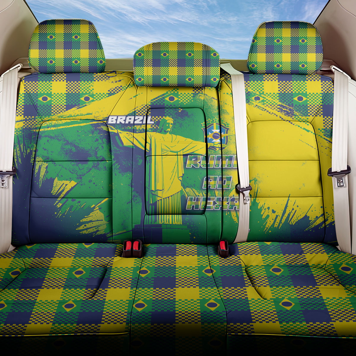 Brazil Football Back Car Seat Cover Rumo Ao Hexa Grunge Style