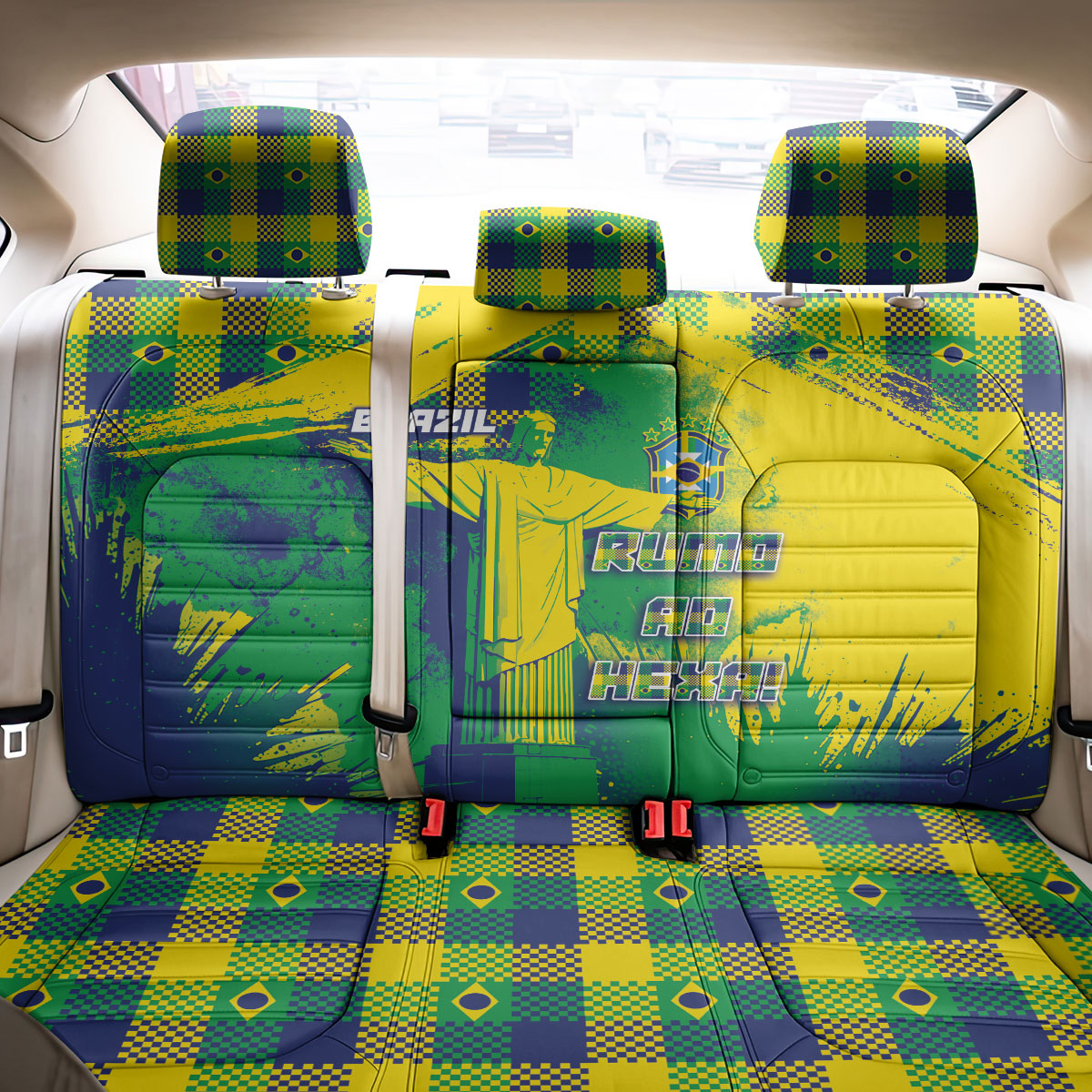 Brazil Football Back Car Seat Cover Rumo Ao Hexa Grunge Style