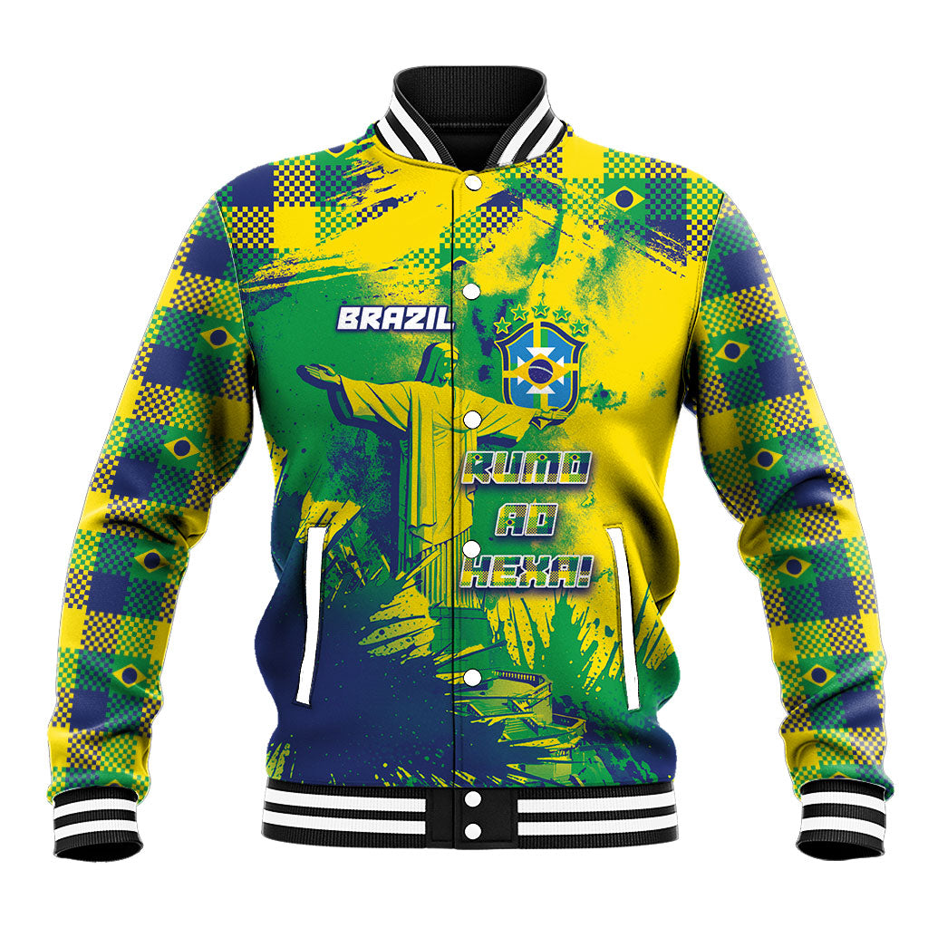 Custom Brazil Football Baseball Jacket Rumo Ao Hexa Grunge Style