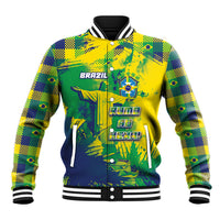 Custom Brazil Football Baseball Jacket Rumo Ao Hexa Grunge Style