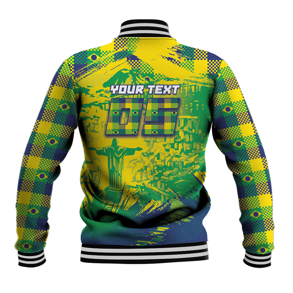 Custom Brazil Football Baseball Jacket Rumo Ao Hexa Grunge Style