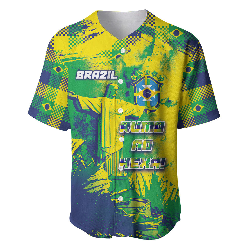 Custom Brazil Football Baseball Jersey Rumo Ao Hexa Grunge Style