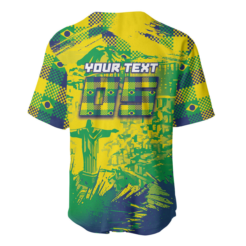 Custom Brazil Football Baseball Jersey Rumo Ao Hexa Grunge Style