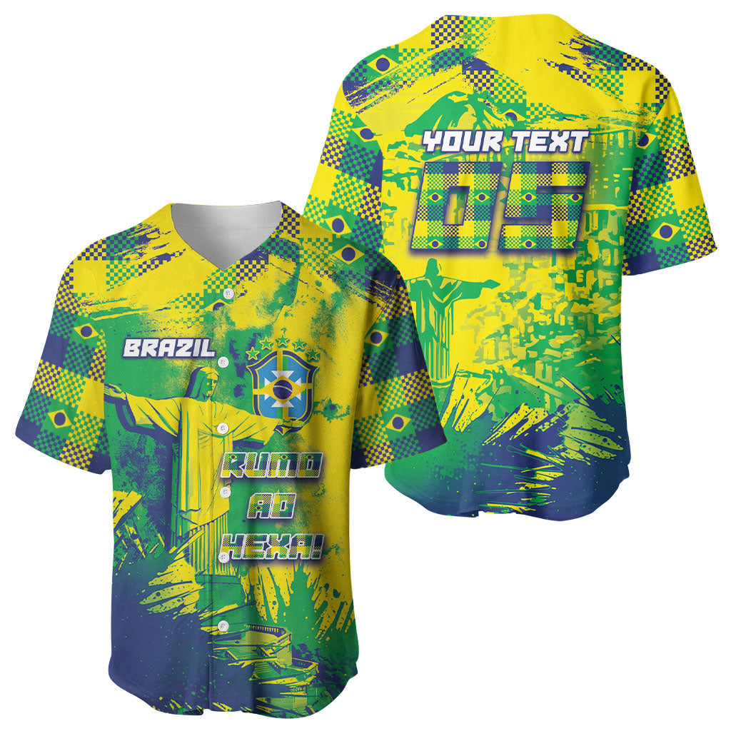 Custom Brazil Football Baseball Jersey Rumo Ao Hexa Grunge Style