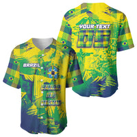 Custom Brazil Football Baseball Jersey Rumo Ao Hexa Grunge Style