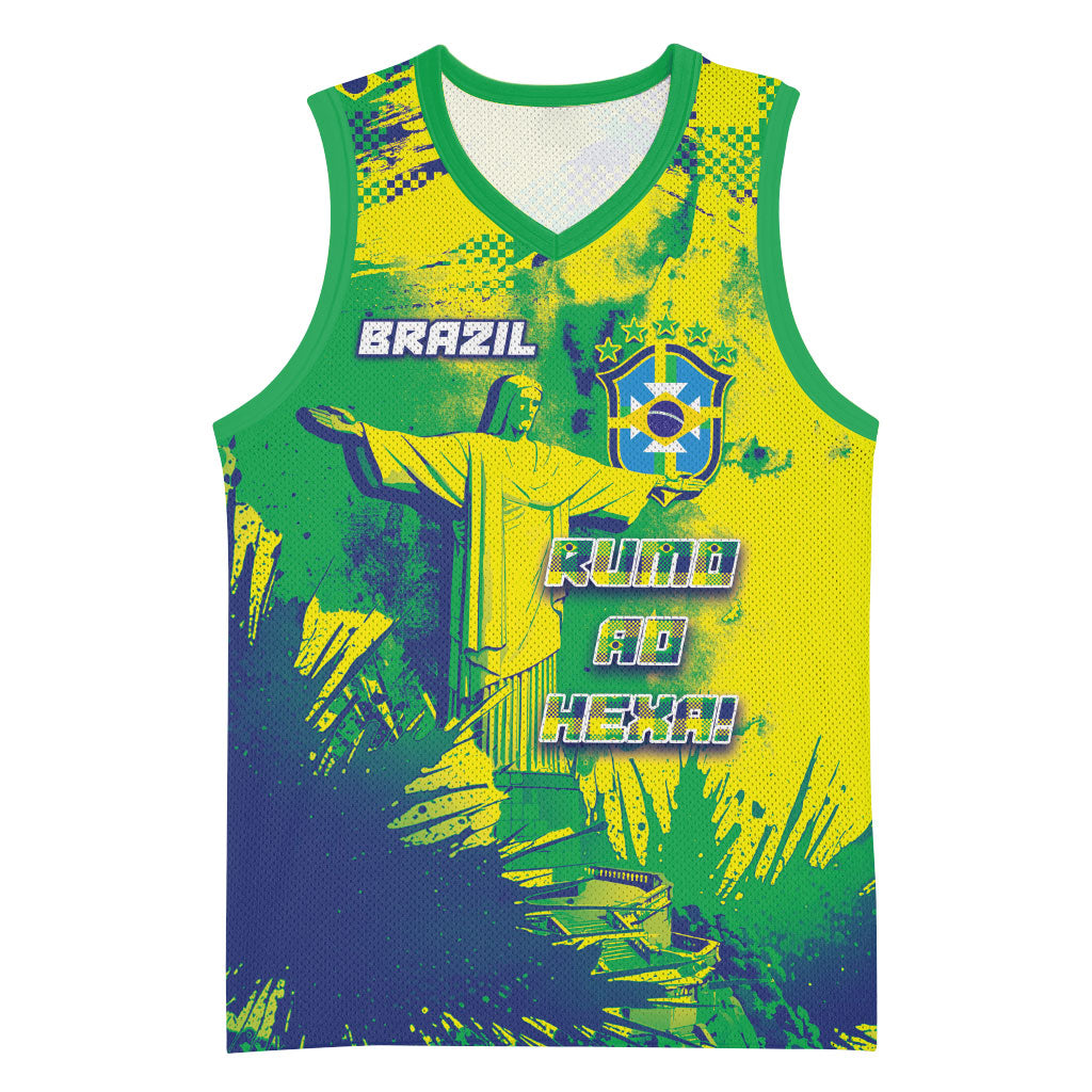Custom Brazil Football Basketball Jersey Rumo Ao Hexa Grunge Style