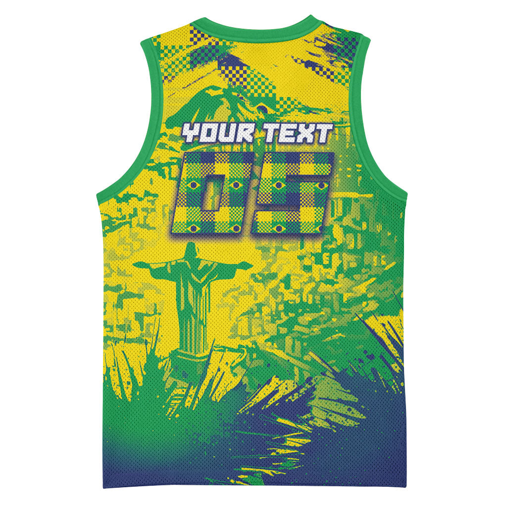 Custom Brazil Football Basketball Jersey Rumo Ao Hexa Grunge Style
