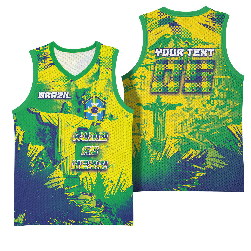 Custom Brazil Football Basketball Jersey Rumo Ao Hexa Grunge Style