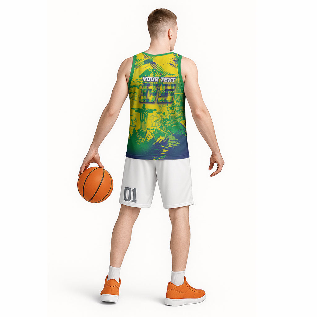 Custom Brazil Football Basketball Jersey Rumo Ao Hexa Grunge Style