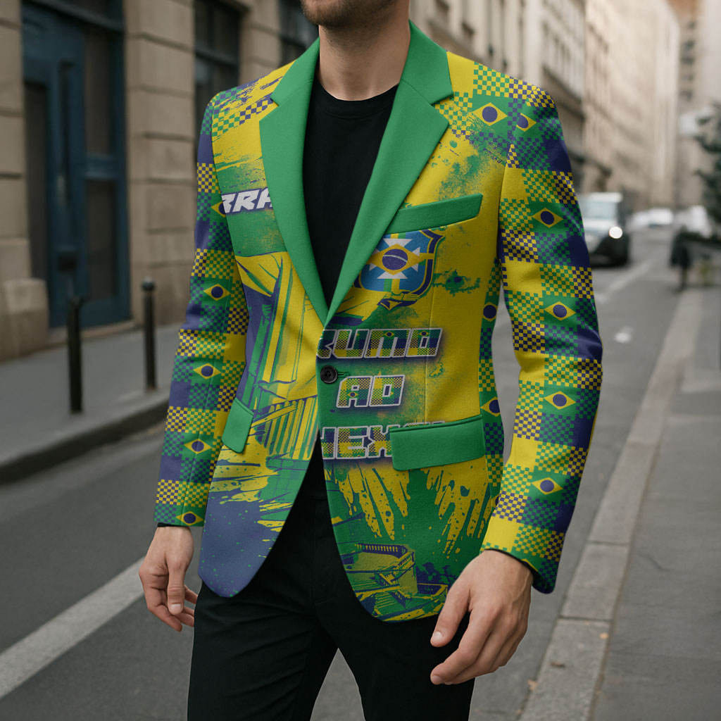 Custom Brazil Football Blazer Rumo Ao Hexa Grunge Style