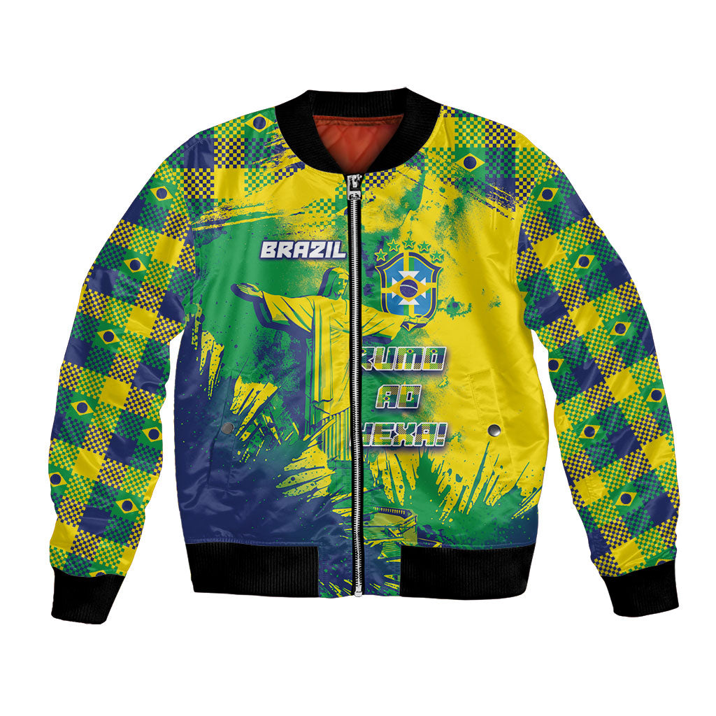 Custom Brazil Football Bomber Jacket Rumo Ao Hexa Grunge Style