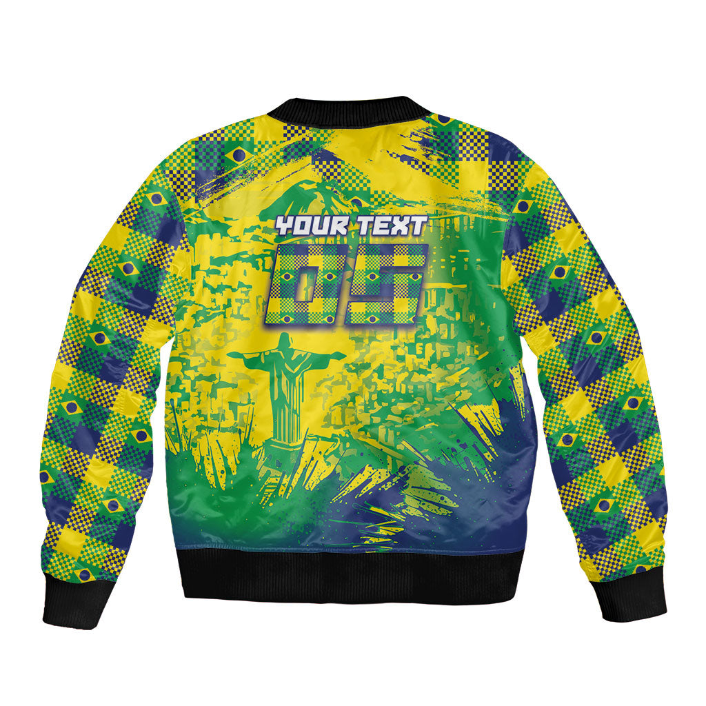 Custom Brazil Football Bomber Jacket Rumo Ao Hexa Grunge Style