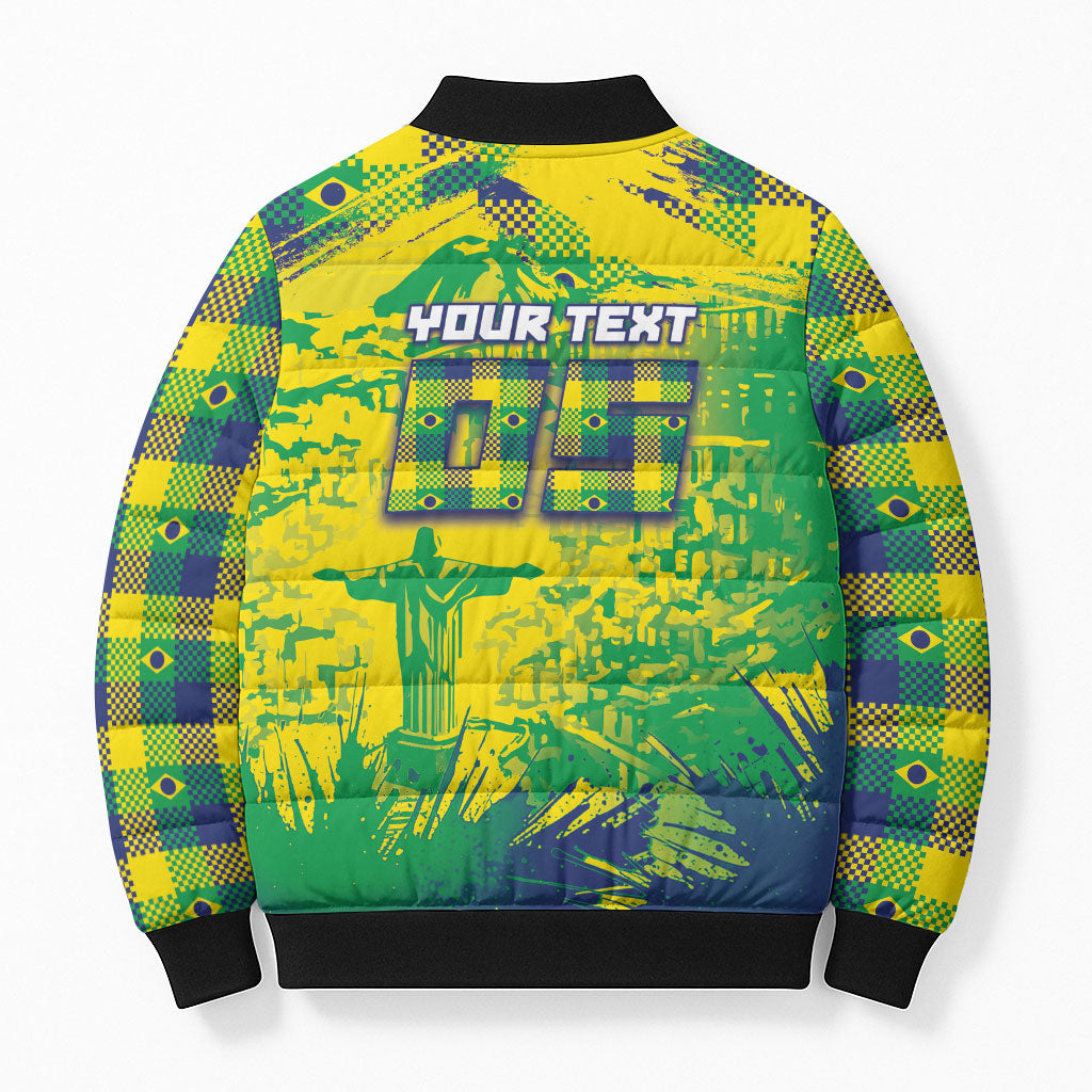 Custom Brazil Football Bomber Puffer Jacket Rumo Ao Hexa Grunge Style