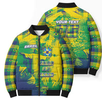 Custom Brazil Football Bomber Puffer Jacket Rumo Ao Hexa Grunge Style