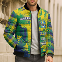 Custom Brazil Football Bomber Puffer Jacket Rumo Ao Hexa Grunge Style