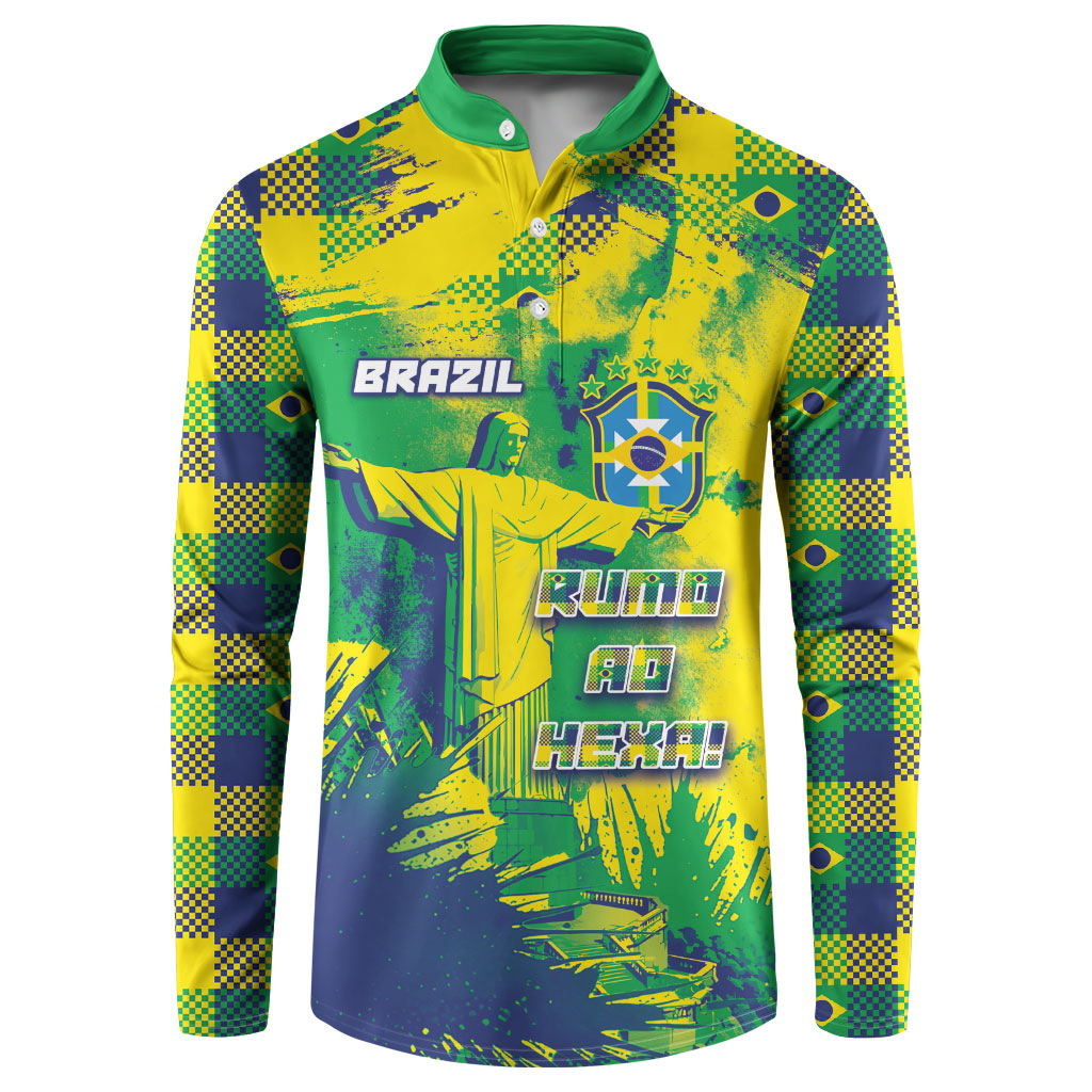 Custom Brazil Football Button Sweatshirt Rumo Ao Hexa Grunge Style