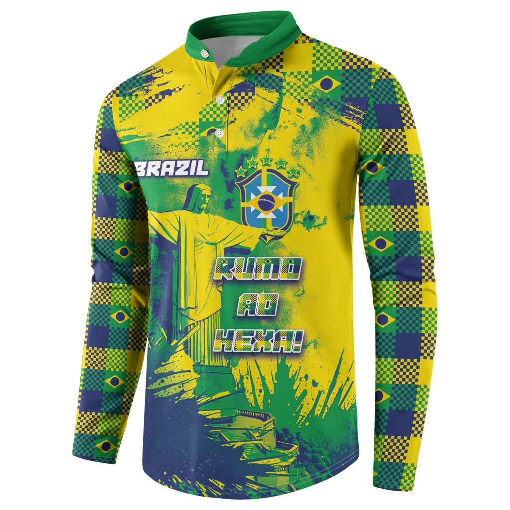 Custom Brazil Football Button Sweatshirt Rumo Ao Hexa Grunge Style