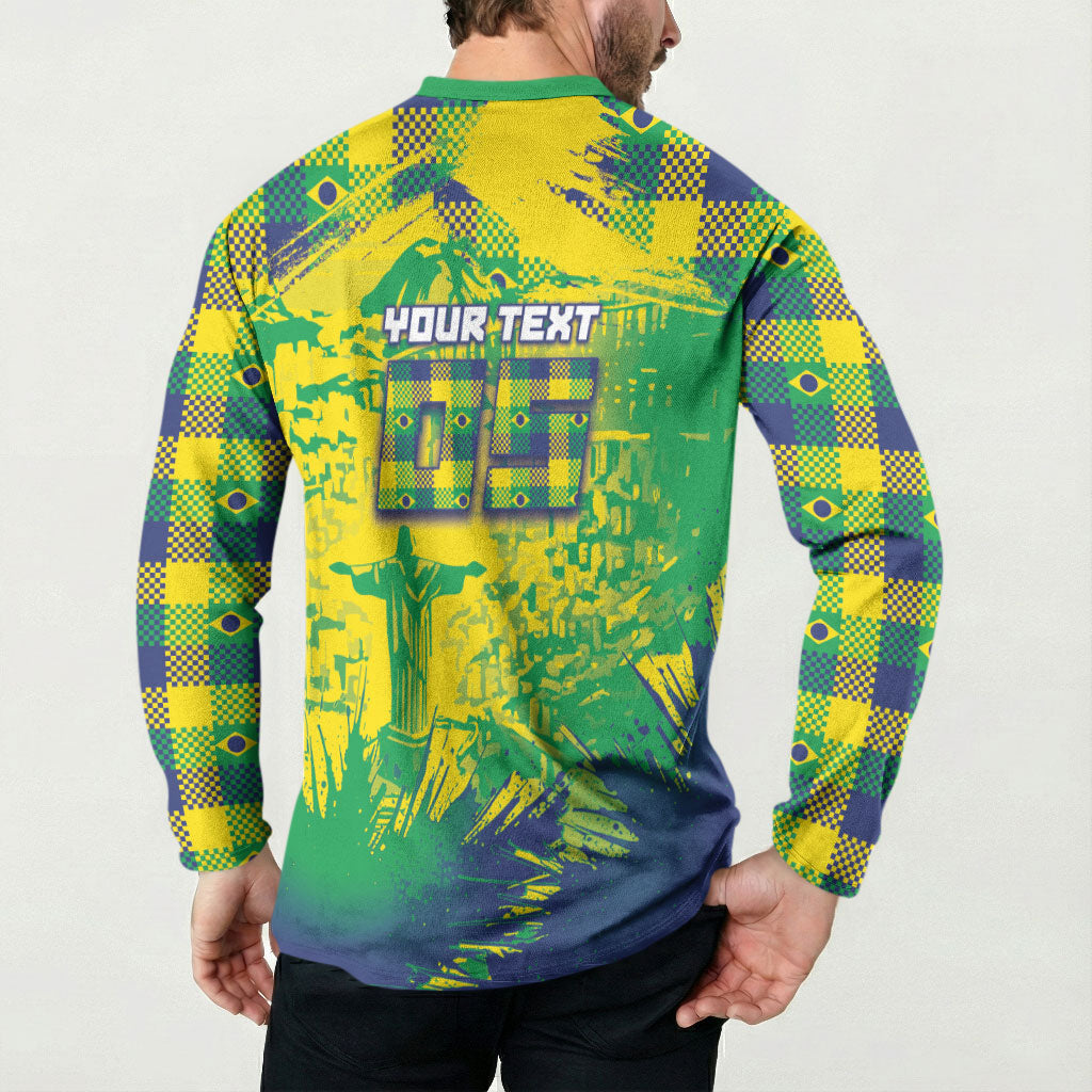 Custom Brazil Football Button Sweatshirt Rumo Ao Hexa Grunge Style