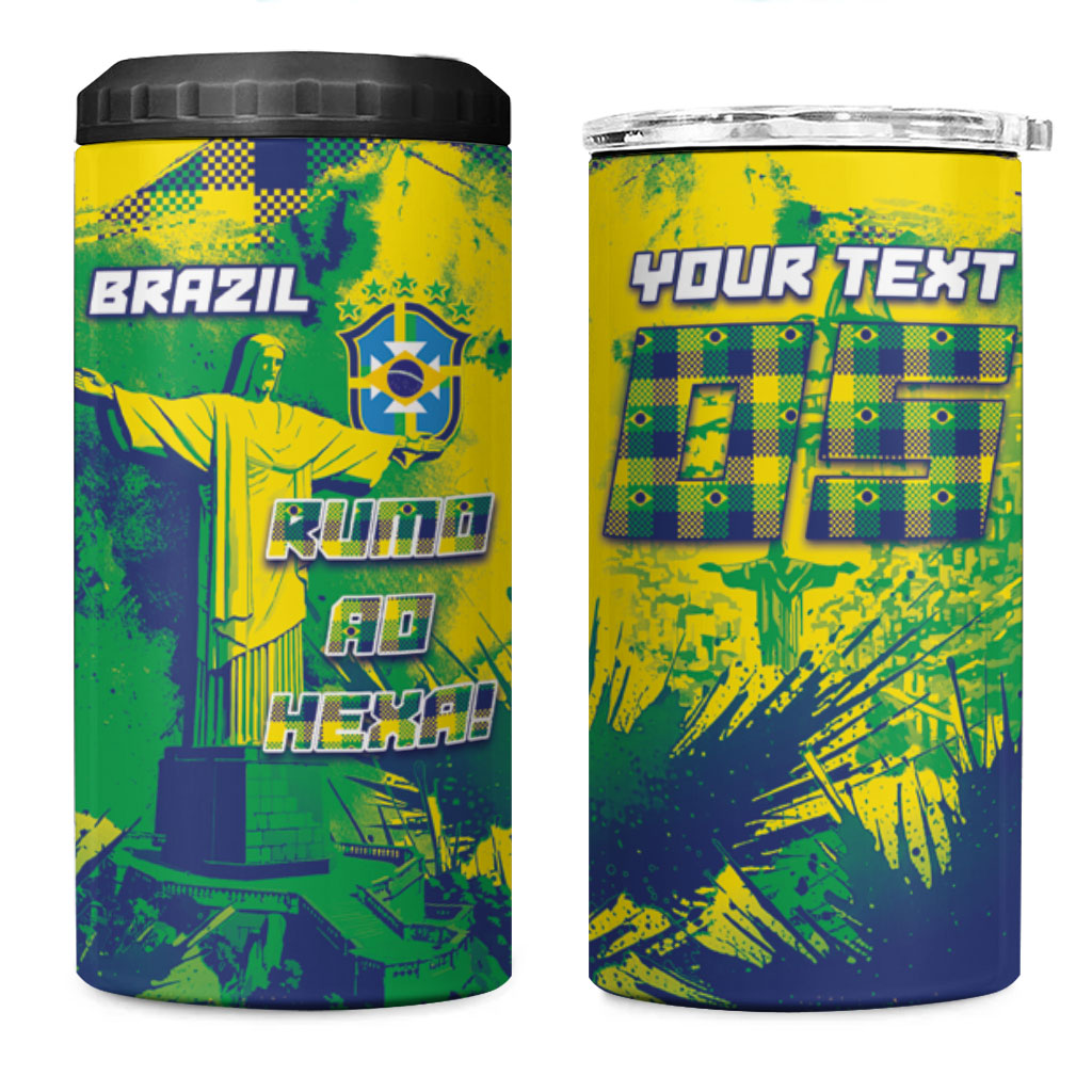 Custom Brazil Football 4 in 1 Can Cooler Tumbler Rumo Ao Hexa Grunge Style