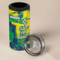 Custom Brazil Football 4 in 1 Can Cooler Tumbler Rumo Ao Hexa Grunge Style
