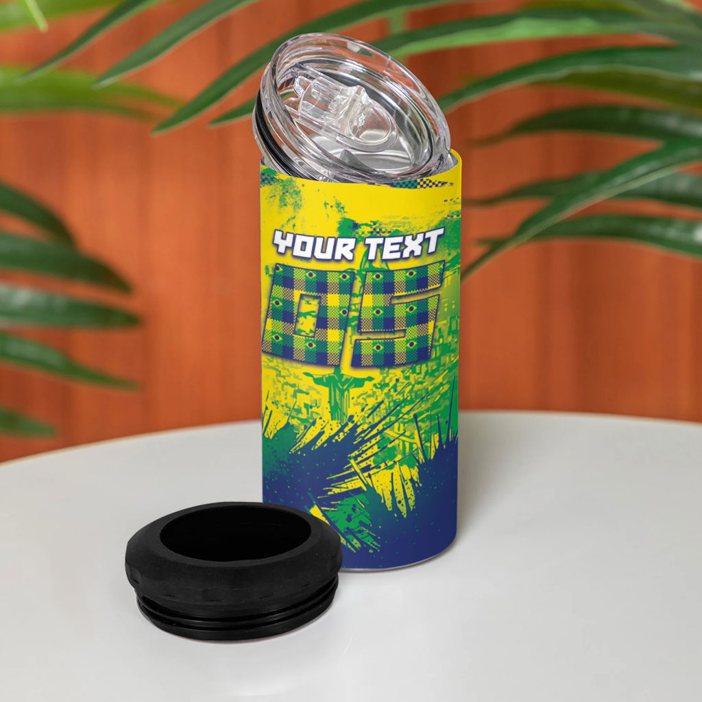 Custom Brazil Football 4 in 1 Can Cooler Tumbler Rumo Ao Hexa Grunge Style