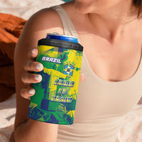 Custom Brazil Football 4 in 1 Can Cooler Tumbler Rumo Ao Hexa Grunge Style