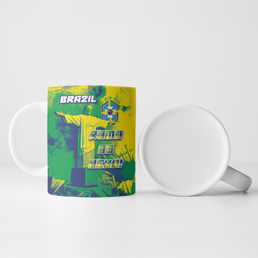 Custom Brazil Football Ceramic Mug Rumo Ao Hexa Grunge Style