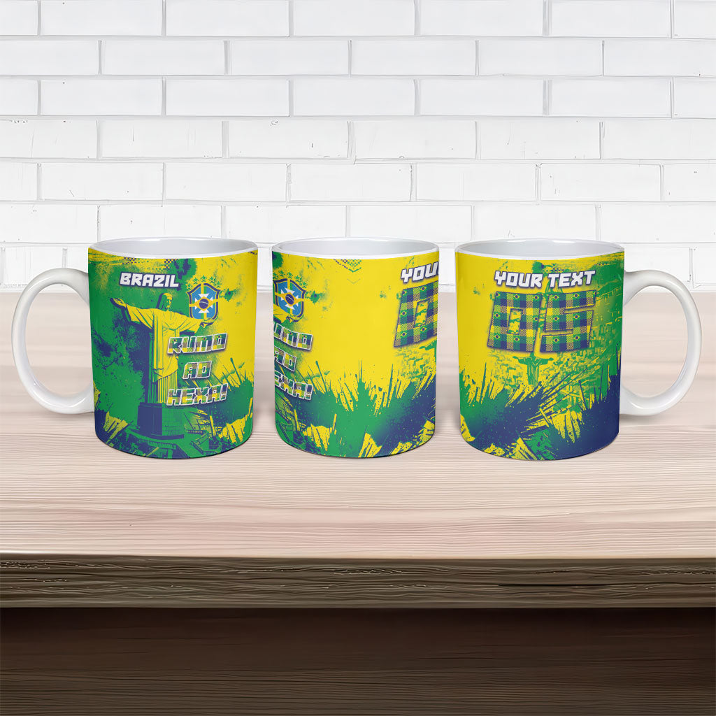 Custom Brazil Football Ceramic Mug Rumo Ao Hexa Grunge Style