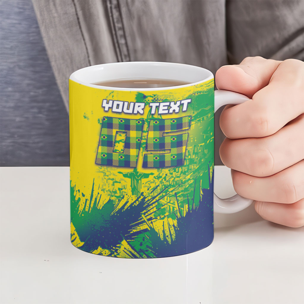 Custom Brazil Football Ceramic Mug Rumo Ao Hexa Grunge Style